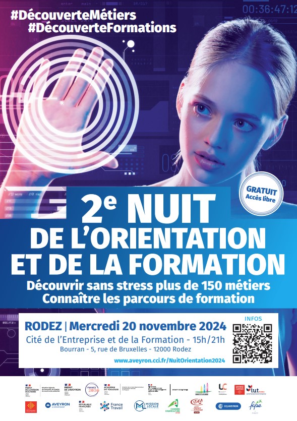 Affiche Nuit de l'Orientation et de la Formation Aveyron 2024